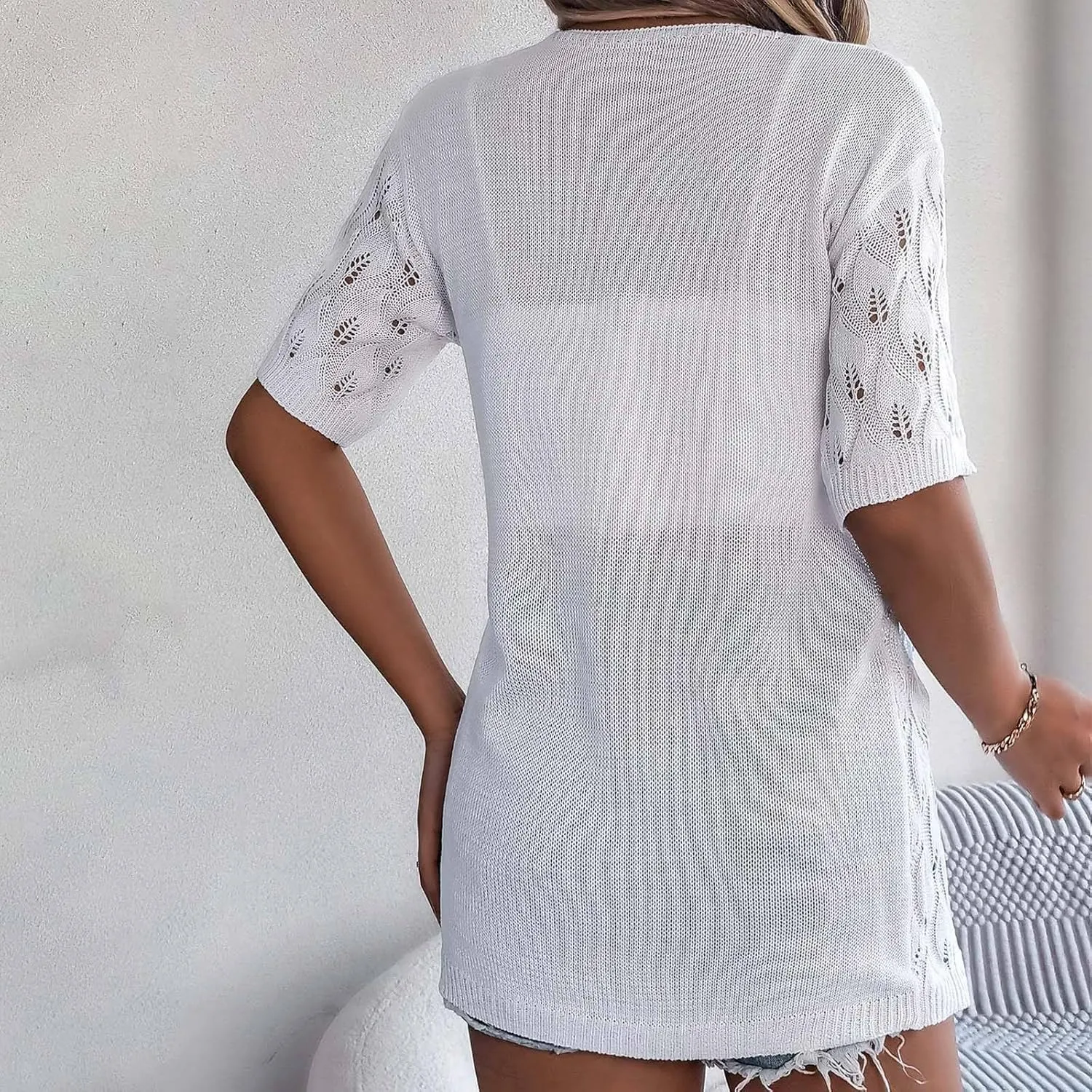 TUQIDEWU Womens Cardigan Sweaters, Lightweight Summer Crochet Cardigan Short Sleeve Kimono Boho Open Front Knitted Cardigan