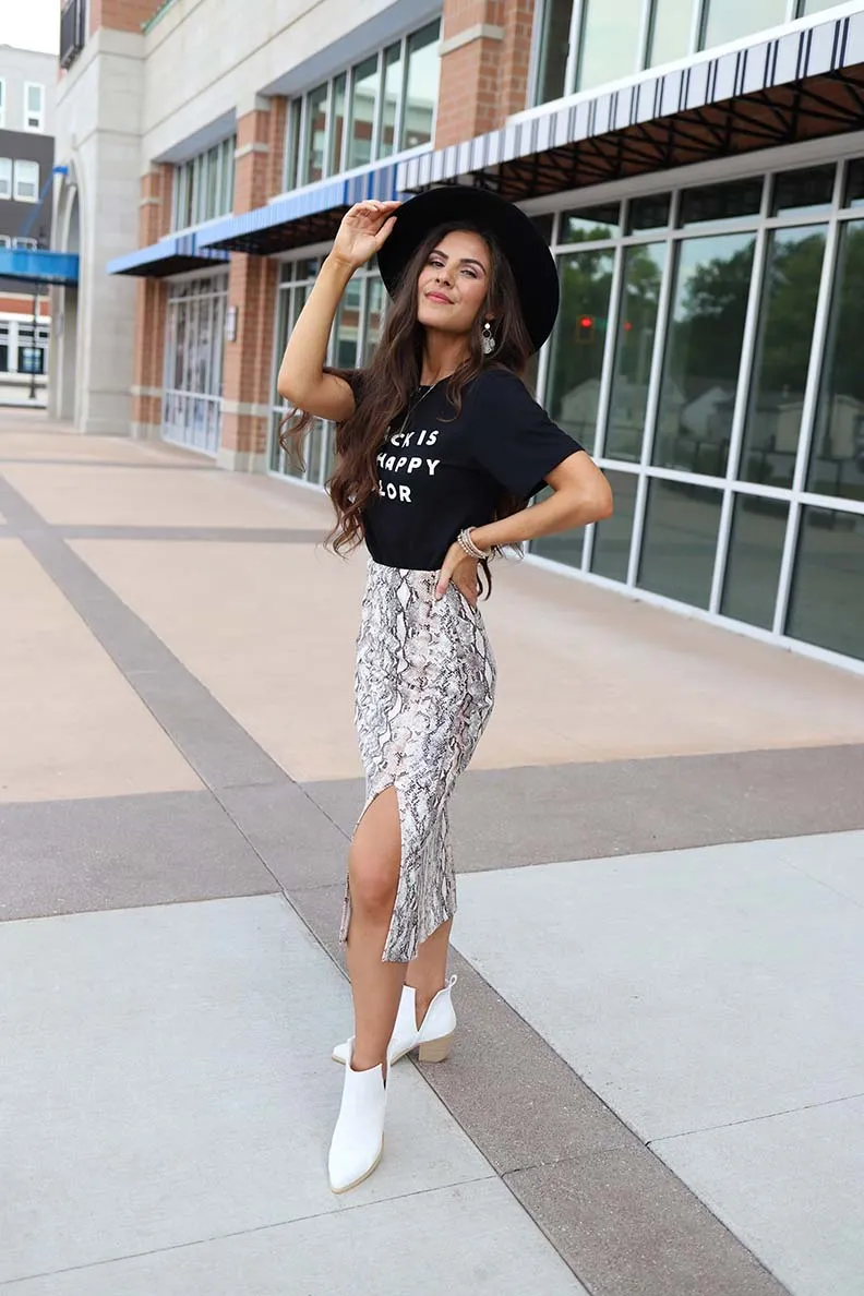 Twice Bitten Snakeskin Midi Skirt