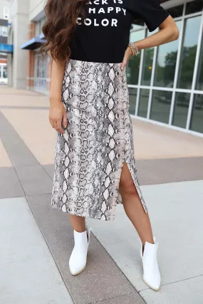 Twice Bitten Snakeskin Midi Skirt