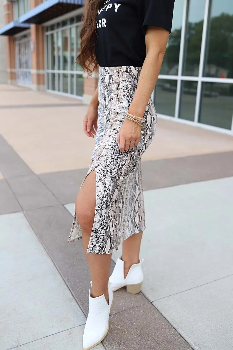 Twice Bitten Snakeskin Midi Skirt