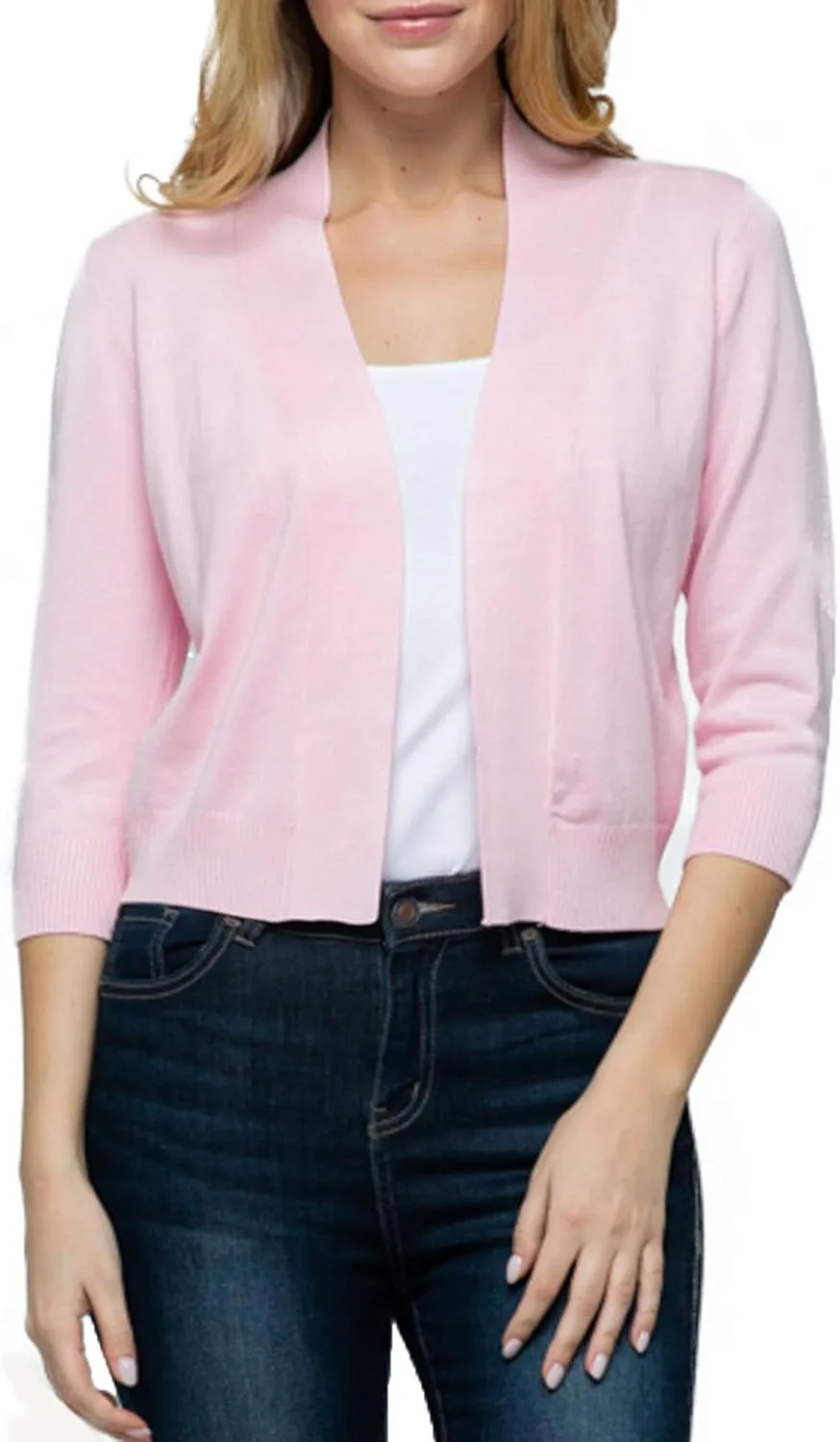 Urban Look Women's Basic 3/4 Sleeve Open Front Light Weight Sweater Cardigan