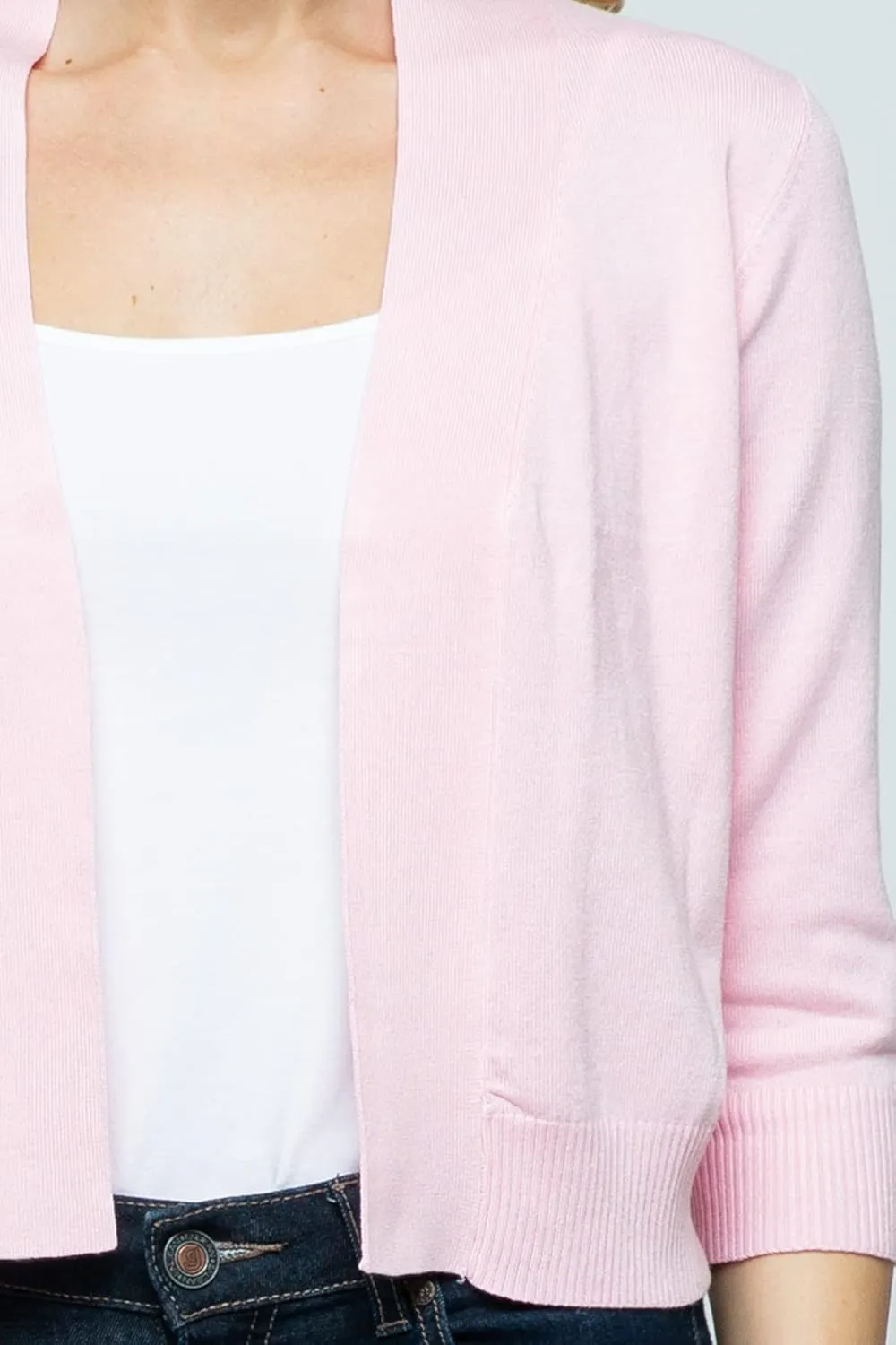 Urban Look Women's Basic 3/4 Sleeve Open Front Light Weight Sweater Cardigan
