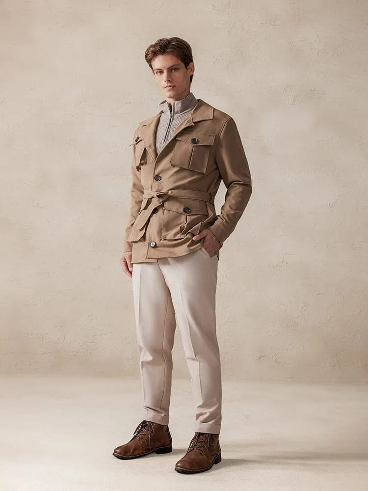 Vintage Cargo Trench Jacket with Belt
