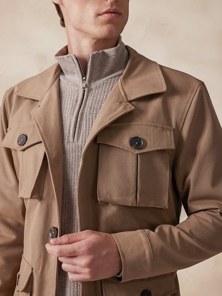 Vintage Cargo Trench Jacket with Belt