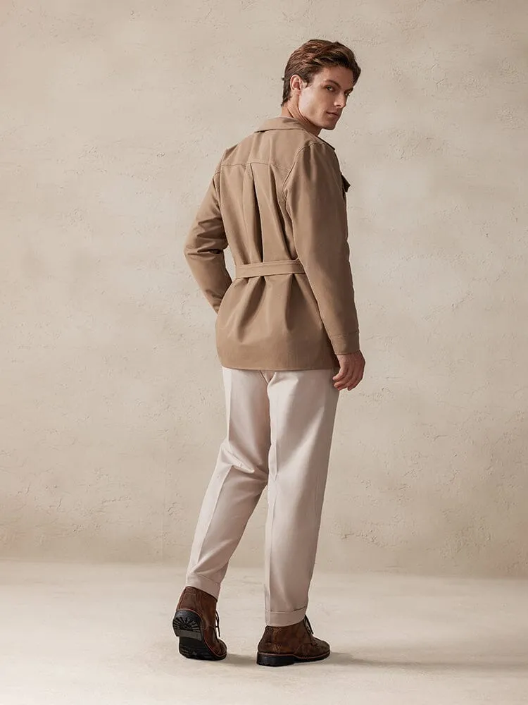 Vintage Cargo Trench Jacket with Belt