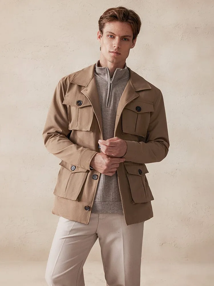 Vintage Cargo Trench Jacket with Belt