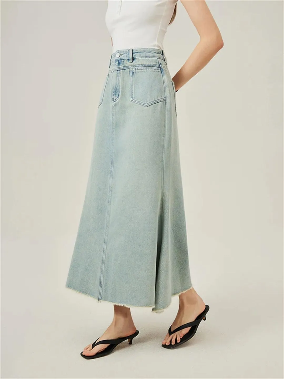 Women Denim Stylish Fishtail Chic Skirt Casual Long Skirt