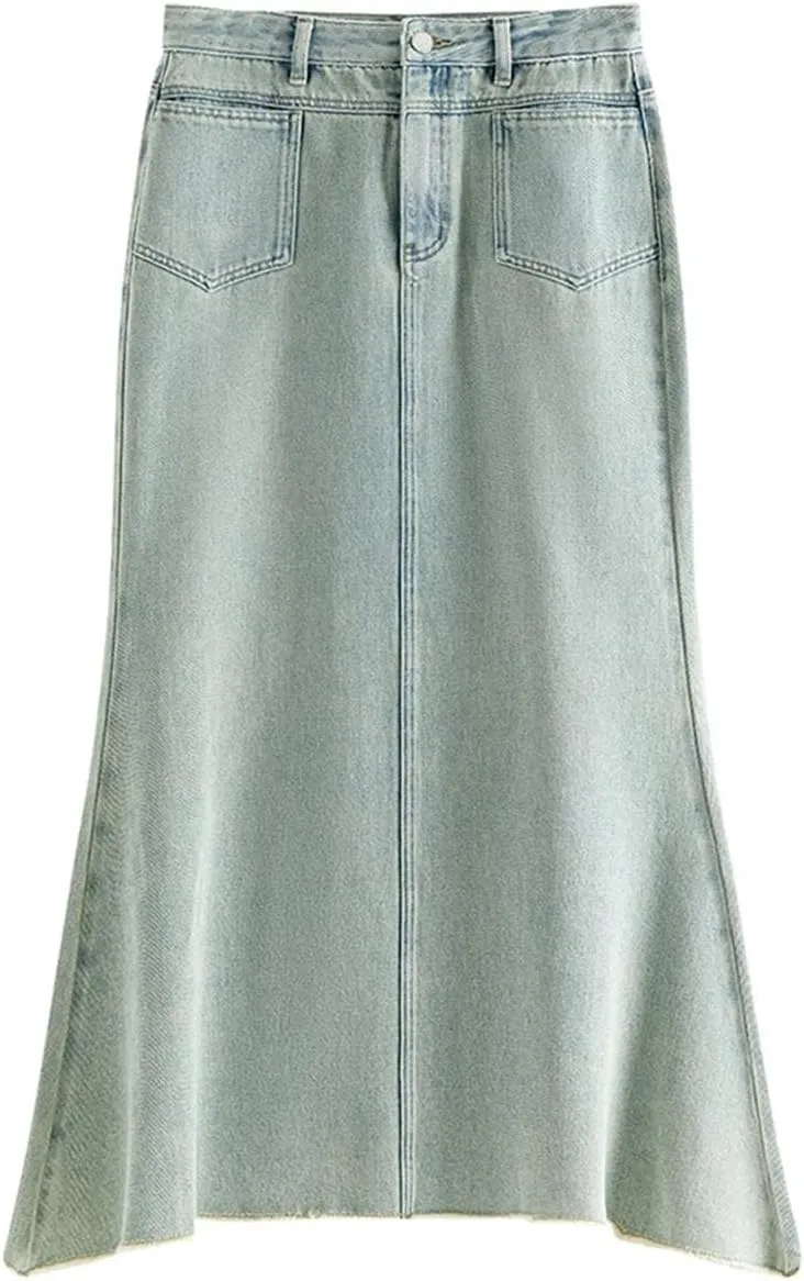 Women Denim Stylish Fishtail Chic Skirt Casual Long Skirt
