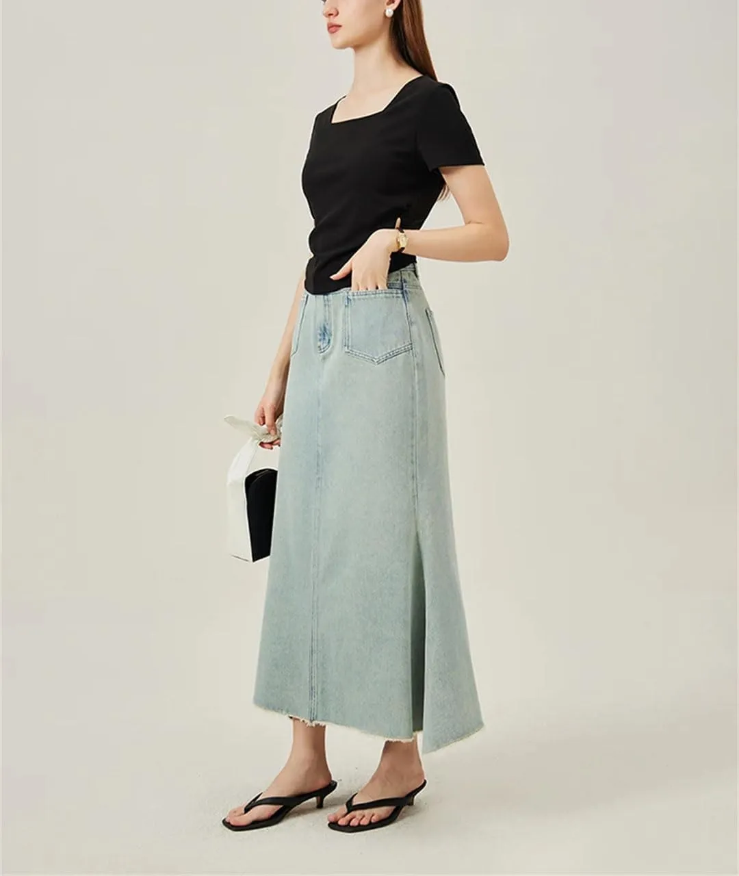 Women Denim Stylish Fishtail Chic Skirt Casual Long Skirt