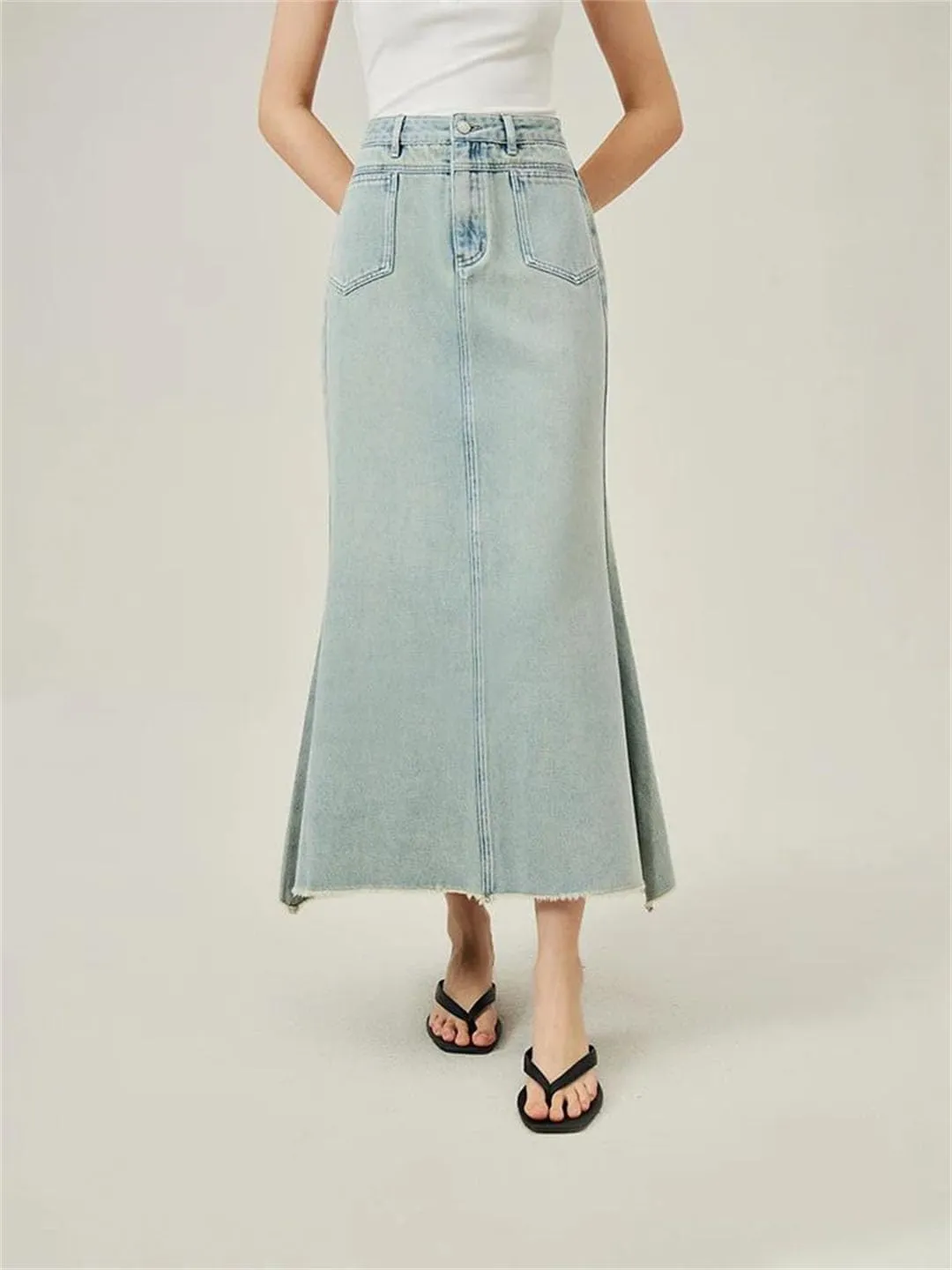 Women Denim Stylish Fishtail Chic Skirt Casual Long Skirt