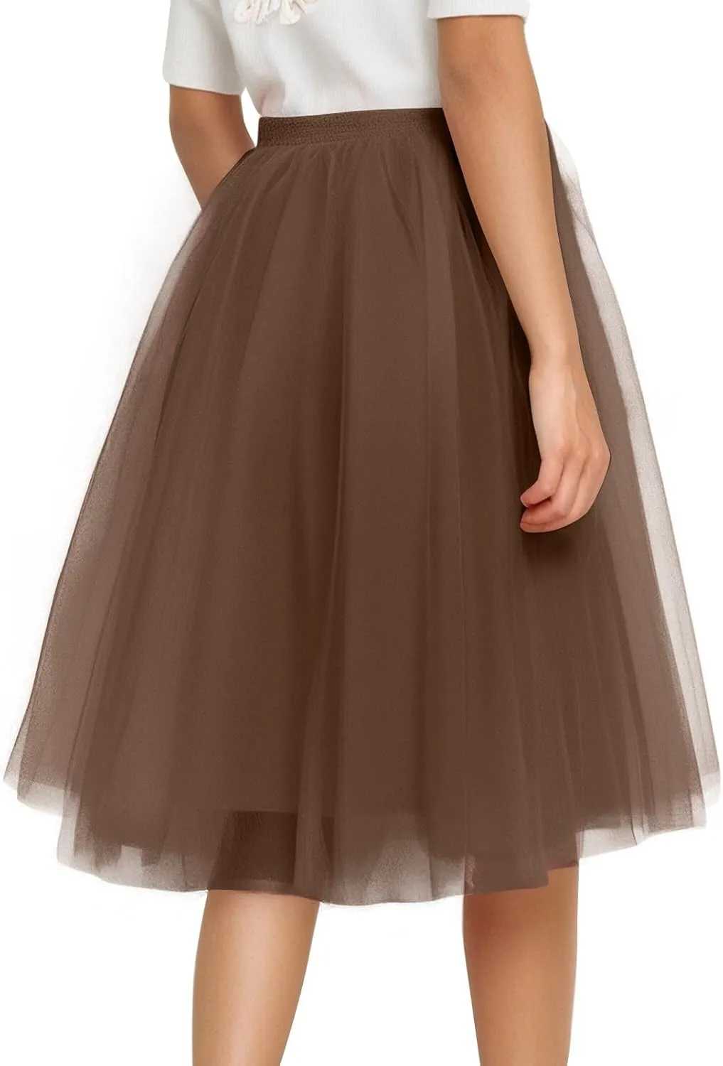 Women Elastic Ruffle Underskirts for Cosplay Petticoat A-Line Tulle Elegant Tutu Skirt Party Lightweight Midi Skirt