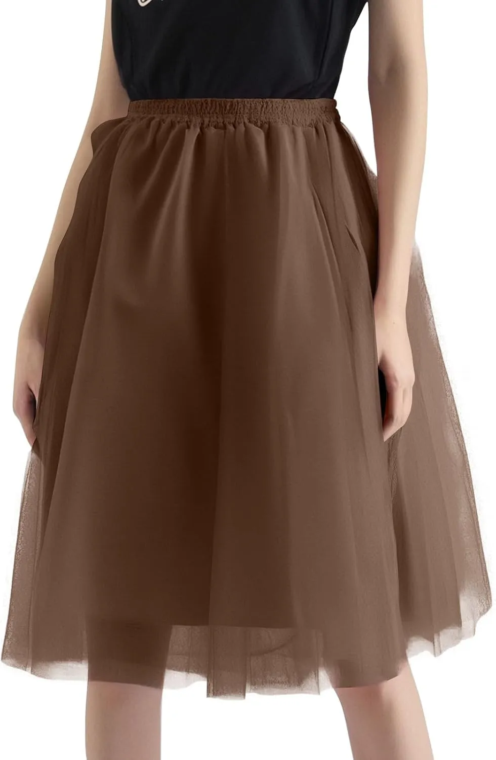 Women Elastic Ruffle Underskirts for Cosplay Petticoat A-Line Tulle Elegant Tutu Skirt Party Lightweight Midi Skirt