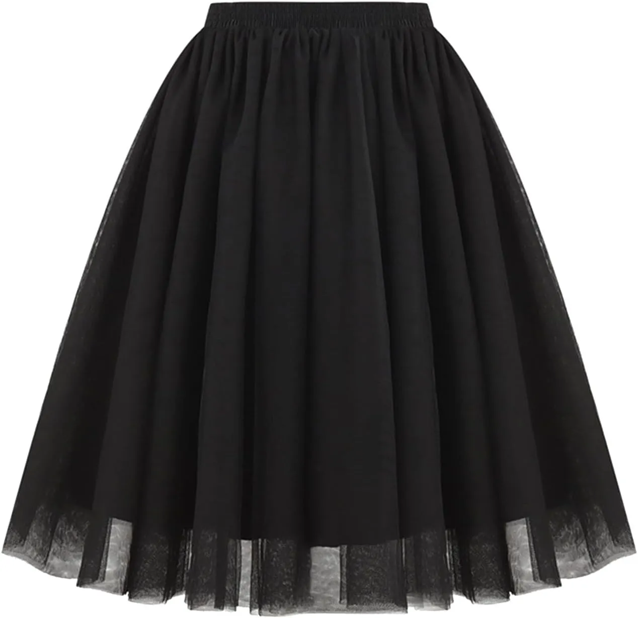 Women Elastic Ruffle Underskirts for Cosplay Petticoat A-Line Tulle Elegant Tutu Skirt Party Lightweight Midi Skirt