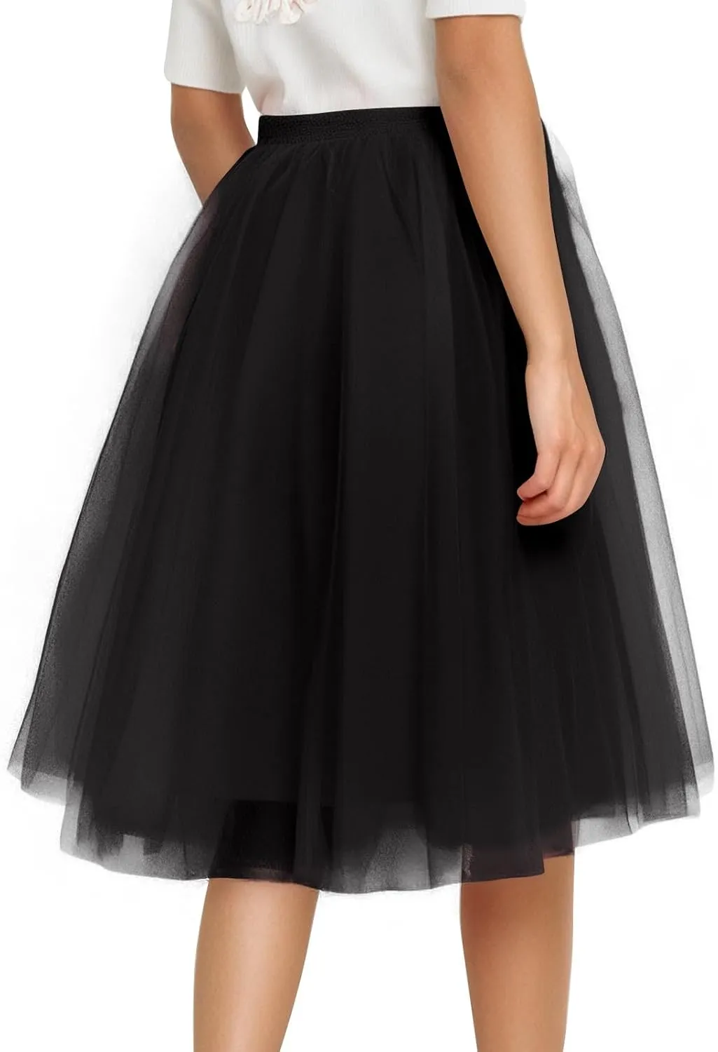 Women Elastic Ruffle Underskirts for Cosplay Petticoat A-Line Tulle Elegant Tutu Skirt Party Lightweight Midi Skirt