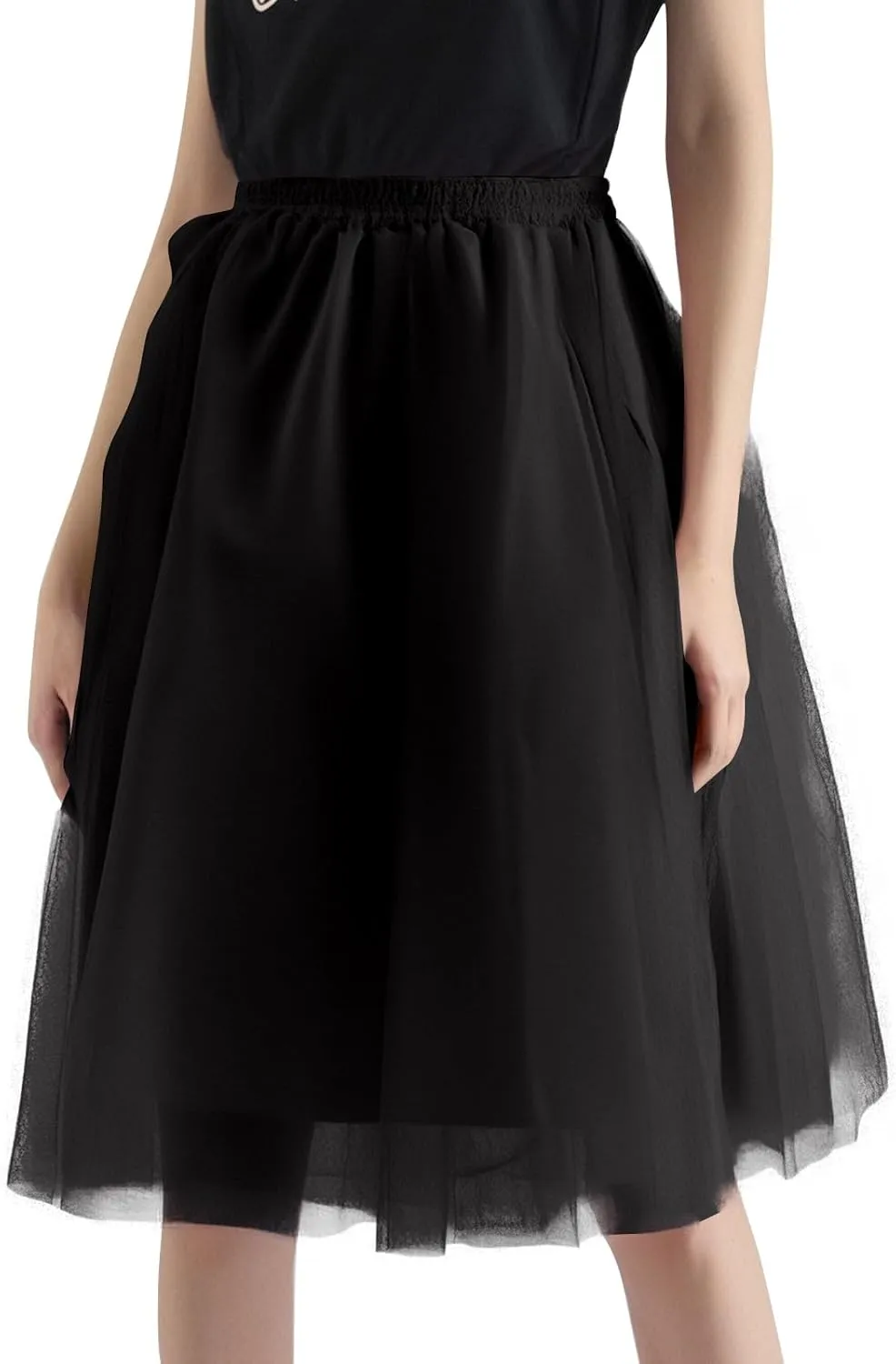 Women Elastic Ruffle Underskirts for Cosplay Petticoat A-Line Tulle Elegant Tutu Skirt Party Lightweight Midi Skirt