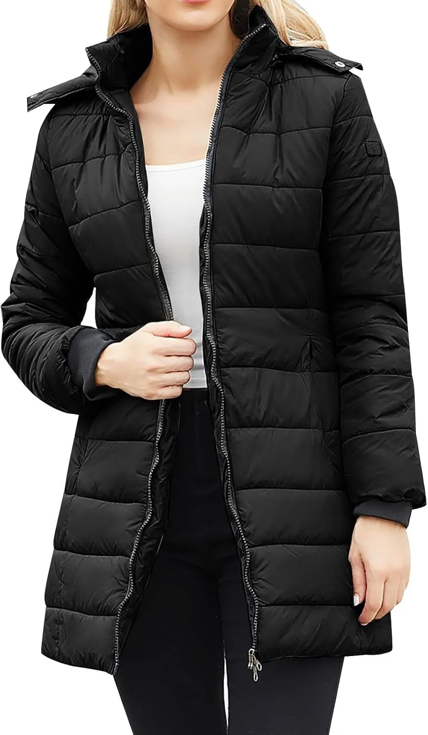 Women Long Winter Puffer Coat Oversized Light Packable Warm Down Jacket Casual Windproof Parka with Removable Hood