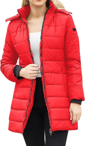 Women Long Winter Puffer Coat Oversized Light Packable Warm Down Jacket Casual Windproof Parka with Removable Hood