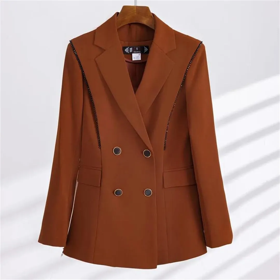 Women Office Turn Down Collar Slim Jacket Chic Double Breasted Coats Long Sleeve Blazer