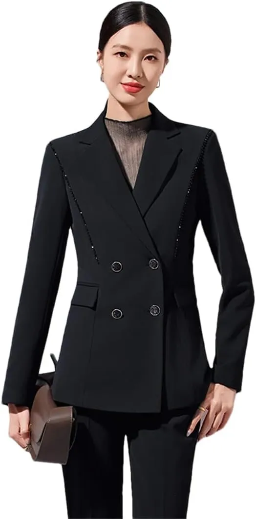 Women Office Turn Down Collar Slim Jacket Chic Double Breasted Coats Long Sleeve Blazer