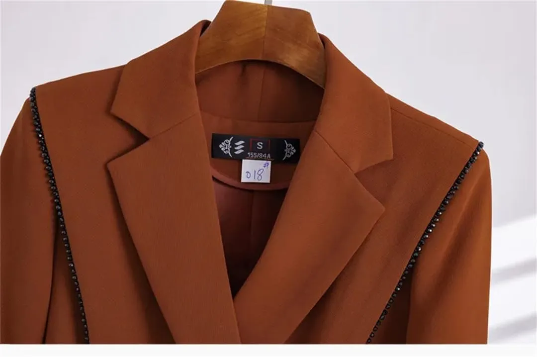 Women Office Turn Down Collar Slim Jacket Chic Double Breasted Coats Long Sleeve Blazer