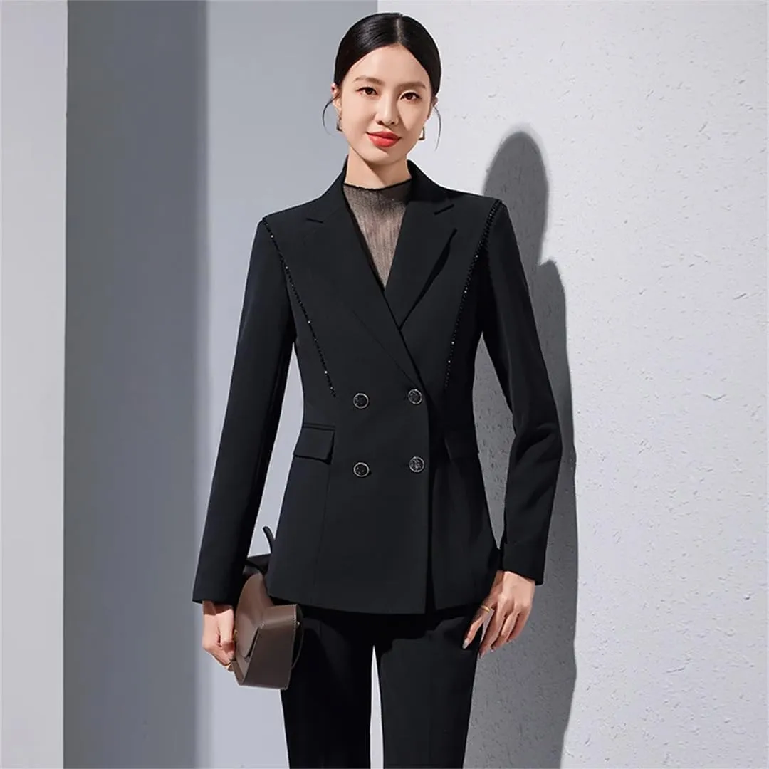 Women Office Turn Down Collar Slim Jacket Chic Double Breasted Coats Long Sleeve Blazer