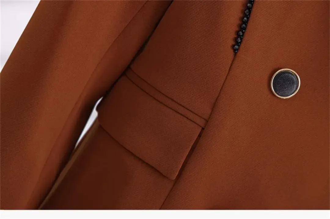Women Office Turn Down Collar Slim Jacket Chic Double Breasted Coats Long Sleeve Blazer