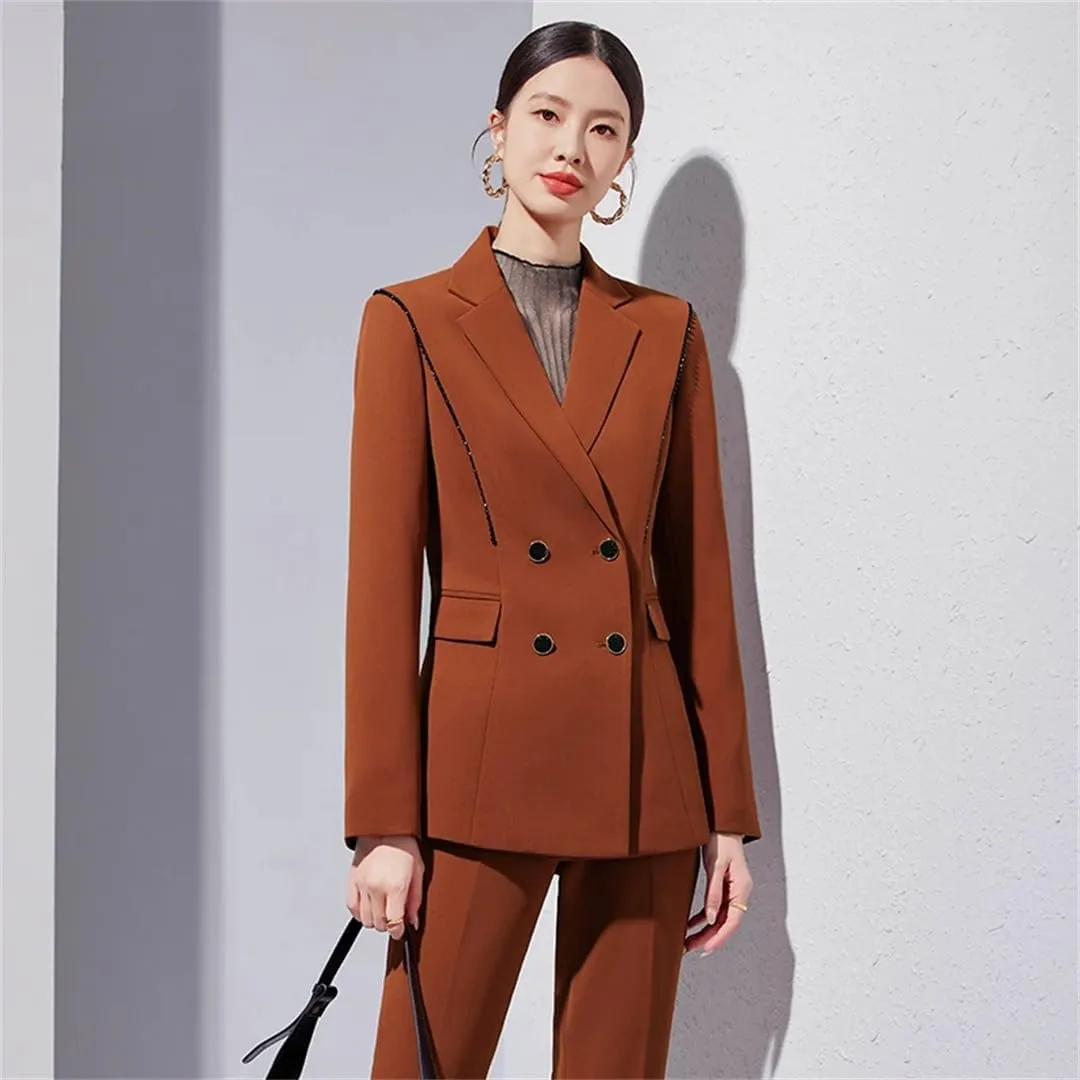 Women Office Turn Down Collar Slim Jacket Chic Double Breasted Coats Long Sleeve Blazer