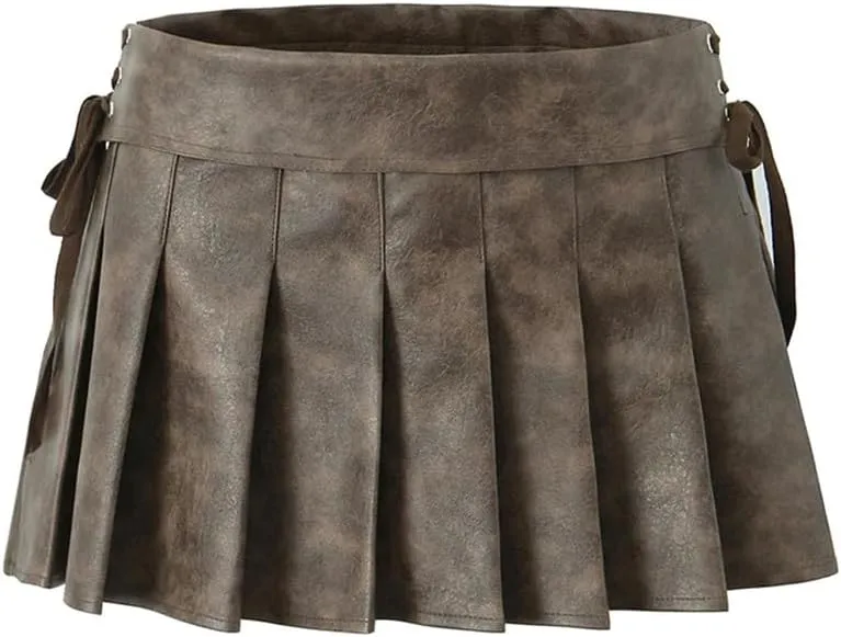 Women Pleated Mini Skirt Sexy Low Waist Super Short Skirts Chic Pu Leather Slim Skorts