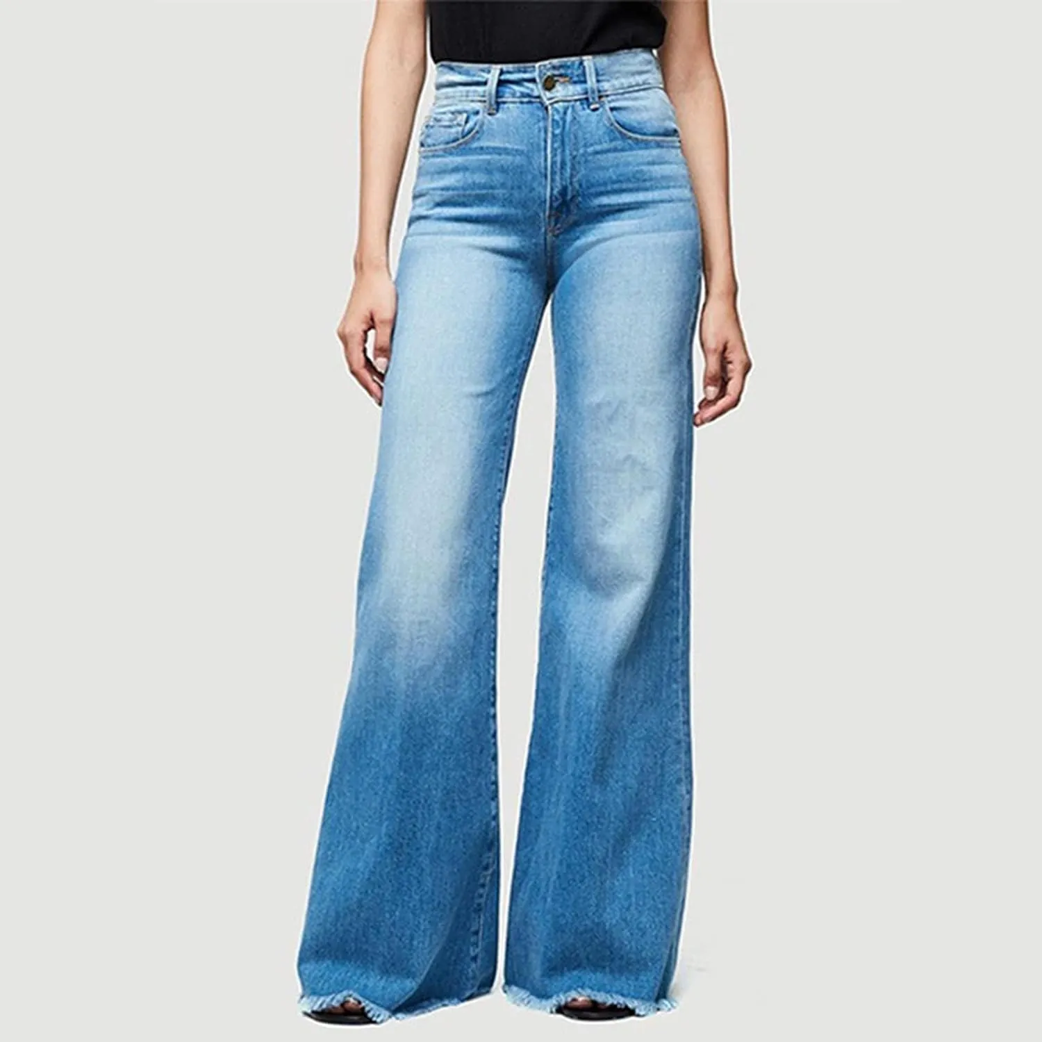 Womens 2024 Latest High Waisted Wide Leg Baggy Flare Jeans Flare Stretch Boyfriend Bootcut Casual Denim Pants