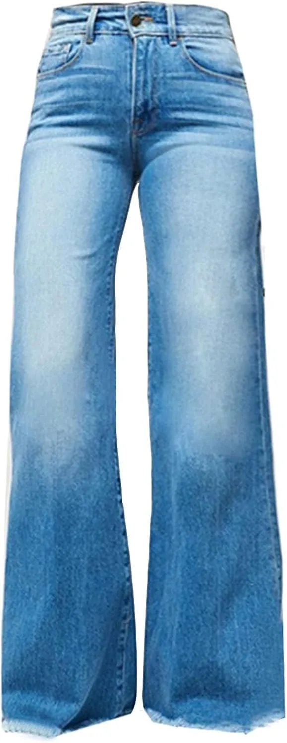 Womens 2024 Latest High Waisted Wide Leg Baggy Flare Jeans Flare Stretch Boyfriend Bootcut Casual Denim Pants