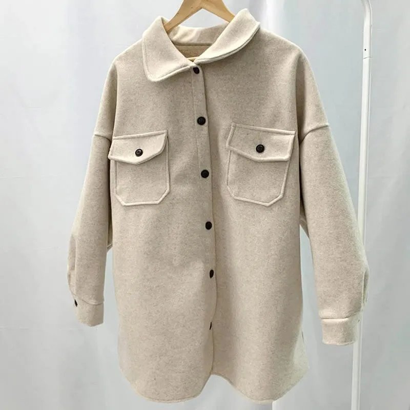 Women's Autumn/Winter Casual Loose Batwing-Sleeved Wool Trench