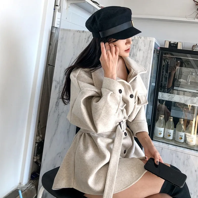 Women's Autumn/Winter Casual Loose Batwing-Sleeved Wool Trench