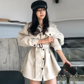 Women's Autumn/Winter Casual Loose Batwing-Sleeved Wool Trench