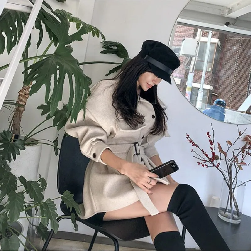Women's Autumn/Winter Casual Loose Batwing-Sleeved Wool Trench