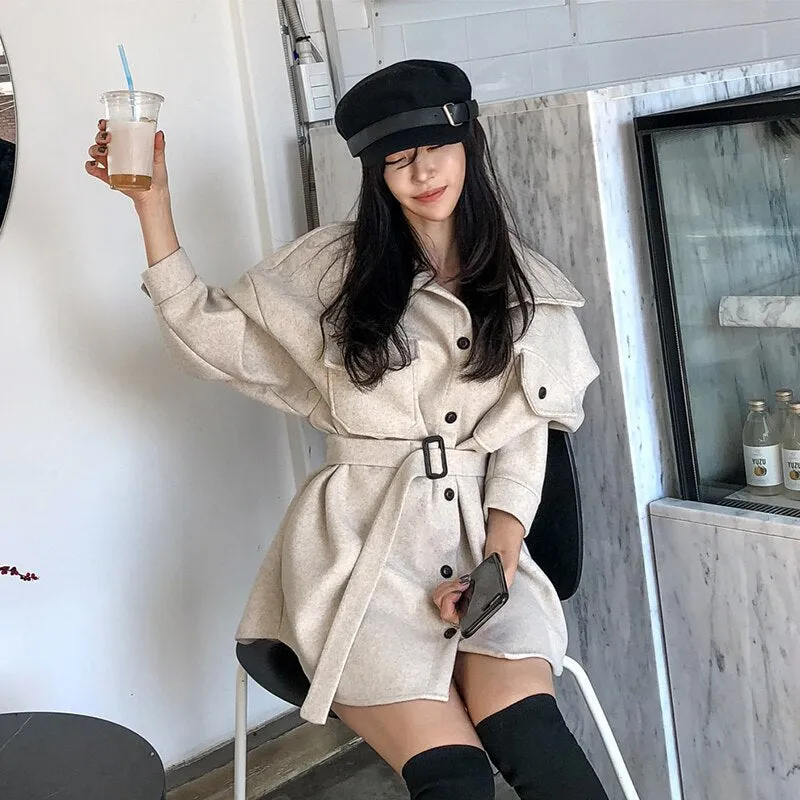 Women's Autumn/Winter Casual Loose Batwing-Sleeved Wool Trench