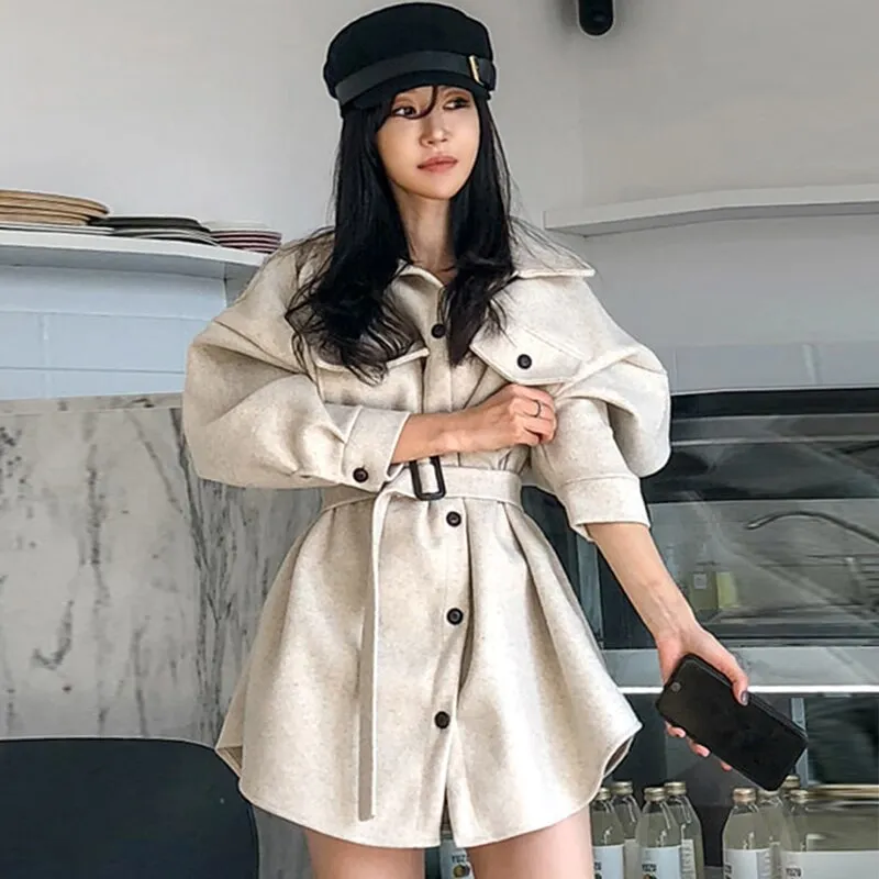 Women's Autumn/Winter Casual Loose Batwing-Sleeved Wool Trench