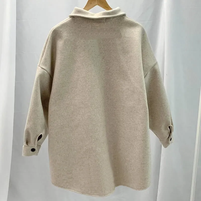Women's Autumn/Winter Casual Loose Batwing-Sleeved Wool Trench
