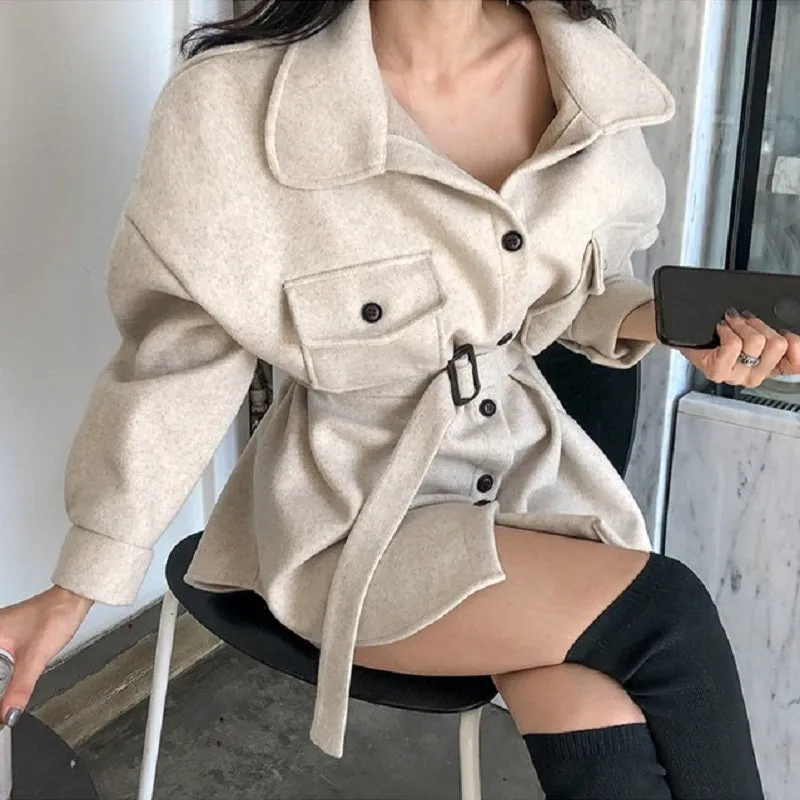 Women's Autumn/Winter Casual Loose Batwing-Sleeved Wool Trench