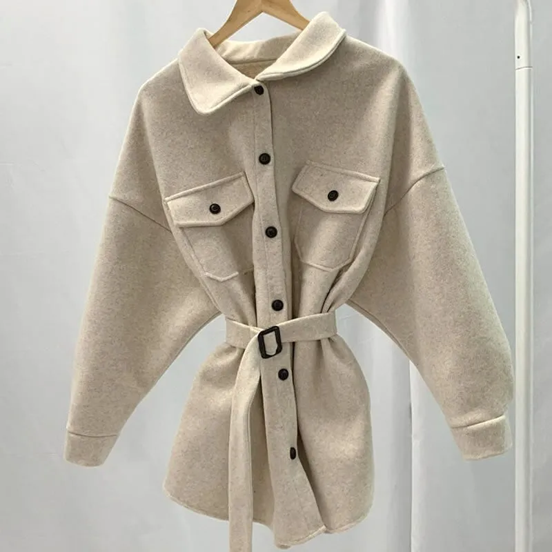 Women's Autumn/Winter Casual Loose Batwing-Sleeved Wool Trench