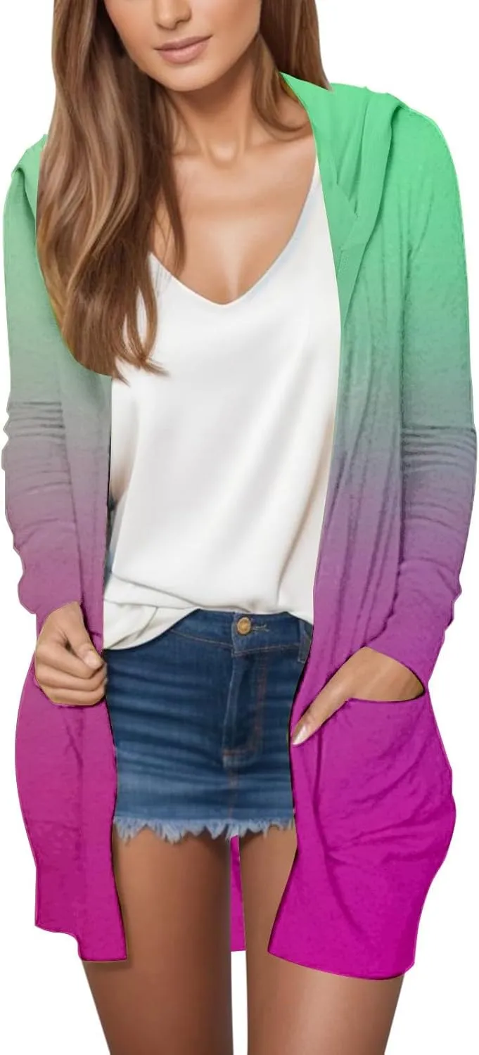 Womens Cardigans 2024 Summer Lightweight Long Sleeve with Pockets Plus Size Casual Loose Thin Open Front Cardigan
