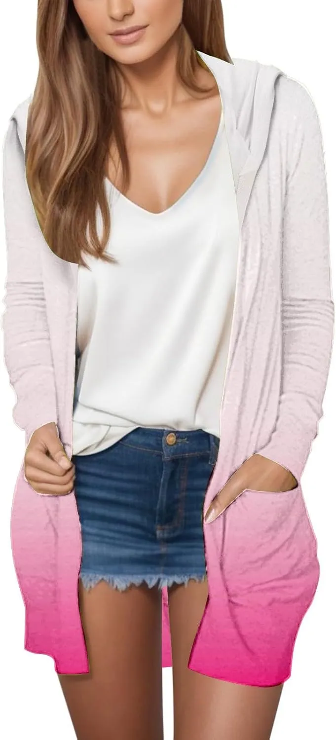 Womens Cardigans 2024 Summer Lightweight Long Sleeve with Pockets Plus Size Casual Loose Thin Open Front Cardigan