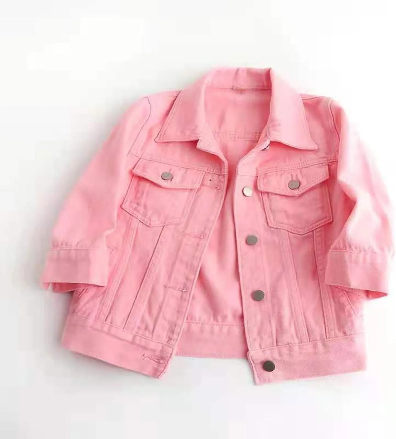 Womens Colored Cropped Denim Jacket 3/4 Sleeve Lapel Button Down Jean Jacket Light Wash Trucker Coat