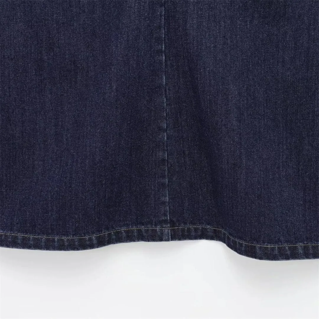 Women's Denim Dress Round Neck Sleeveless A-Line Loose Hem Back Zipper Mini Skirt Casual Chic Short Skirt