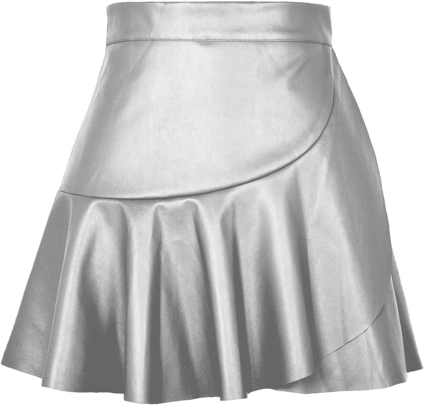 Womens Faux Leather Mini Skirt Classic high Waisted Skirt Pleated Skirt PU Leather Skirt