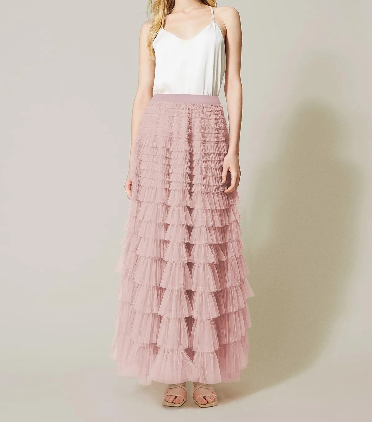 Women's Layered Tule Skirt Tiered Tulle Dress A-Line Ruffle Mesh High Waist Tiered Skirt Princess Party Maxi Skirt