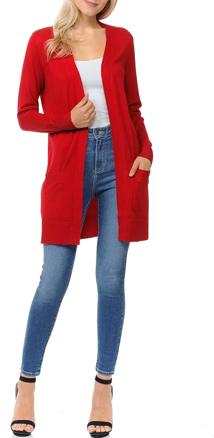 Womens Light Weight Open Front Long Cardigan with Pockets