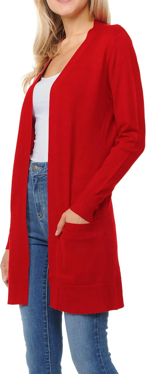 Womens Light Weight Open Front Long Cardigan with Pockets