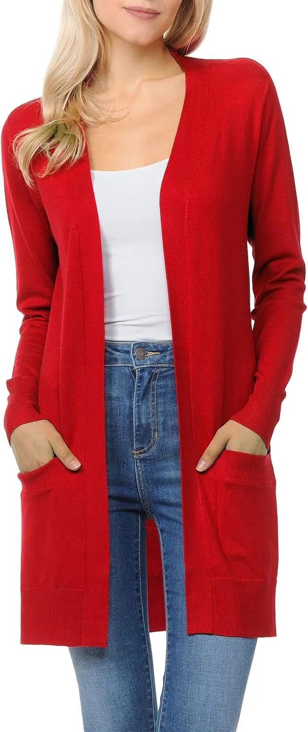 Womens Light Weight Open Front Long Cardigan with Pockets