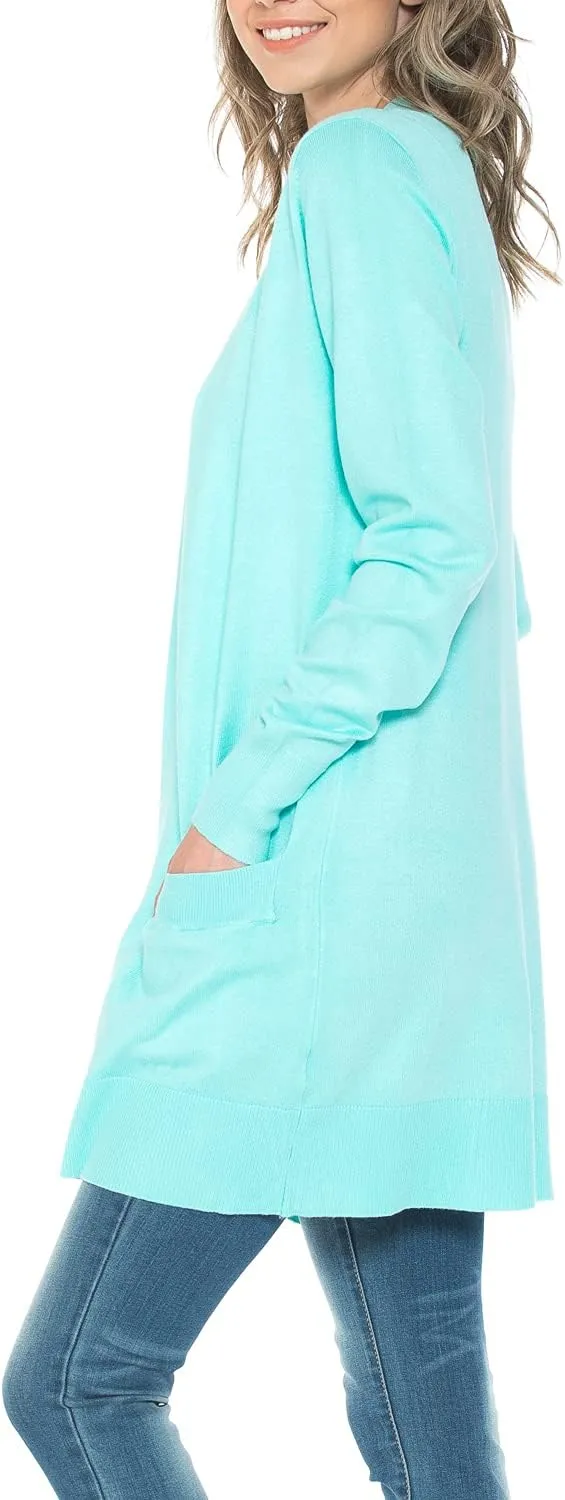 Womens Light Weight Open Front Long Cardigan with Pockets