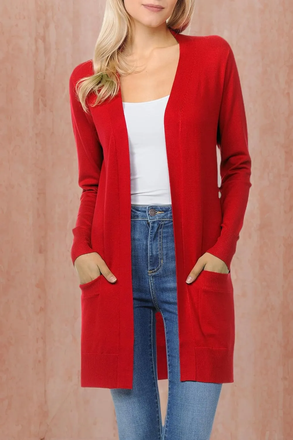 Womens Light Weight Open Front Long Cardigan with Pockets